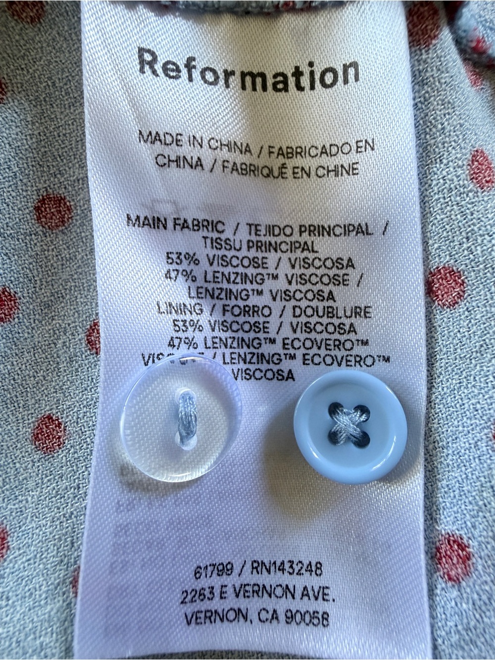 Reformation Tancy Dress in Summertime Dot Size 6 Blue Red - Picture 15 of 15